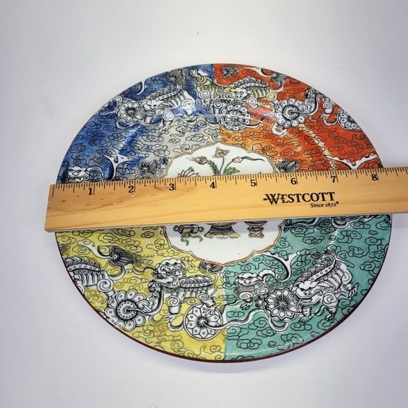 Antique Ashworth "Bandana Ware" Ceramic Plate Multi Color Foo Dogs England 8.25" - Picture 6 of 8